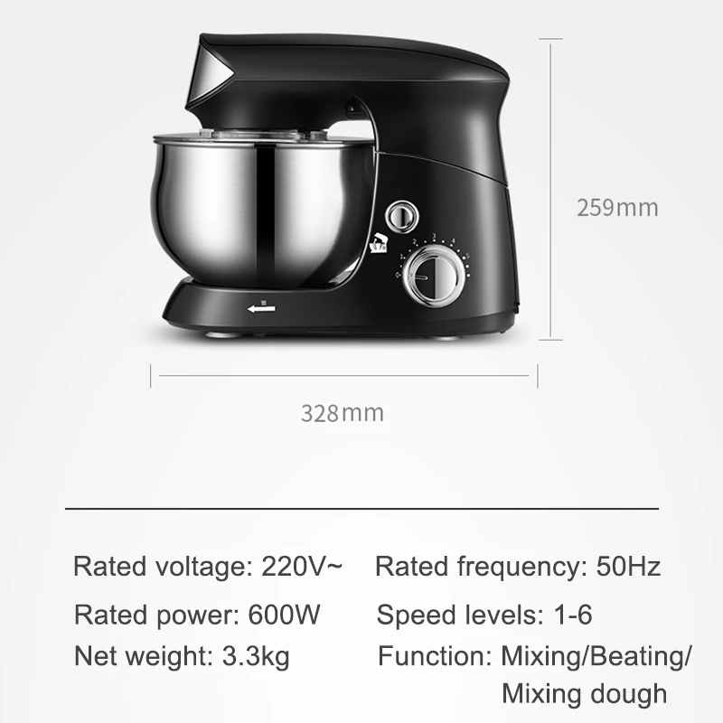 3/3.5L Bowl Stand Mixer Electric Chef Machine Flour Mixing Blender Food Processor Kneading Cake Bread Dough Whisk Eggs Beater EU