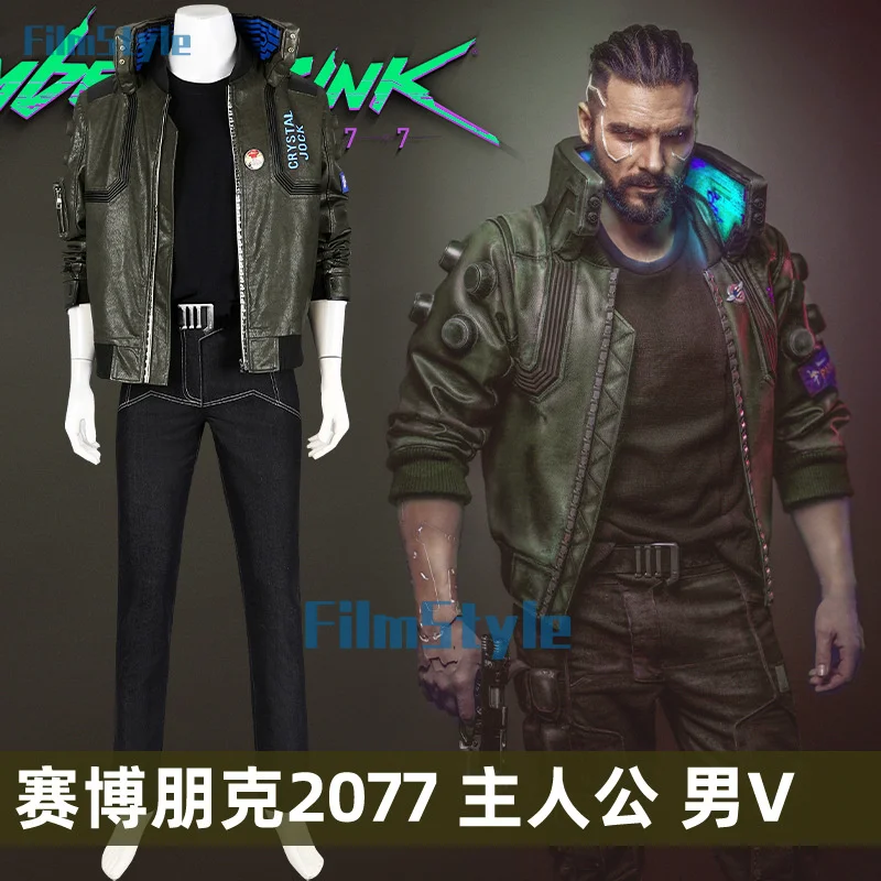 Punk 2077 Cosplay V Cosplay Costume Leather Jacket Shirt Pants Outfit Full Set Halloween Carnival Party for Women Men FilmStyle