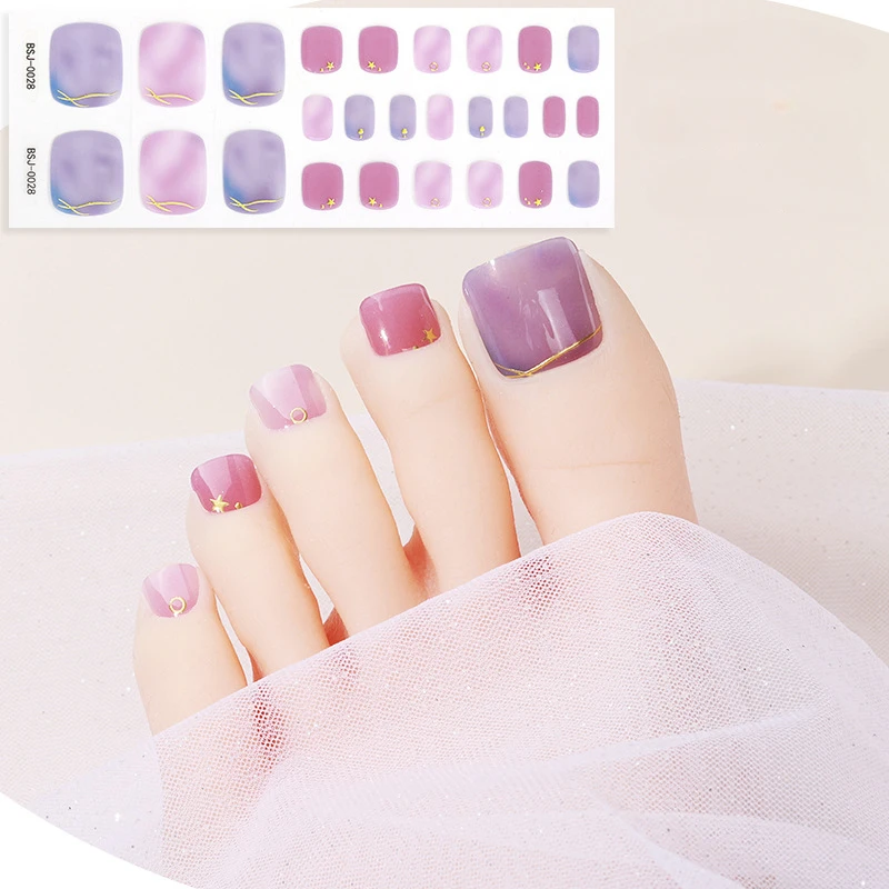 Summer Beach Semi Cured Toenail Stickers Full Waterproof Safe Self Adhesive Cute Toe Nail Wrap UV Lamp Need Toe Gel Nail Sticker