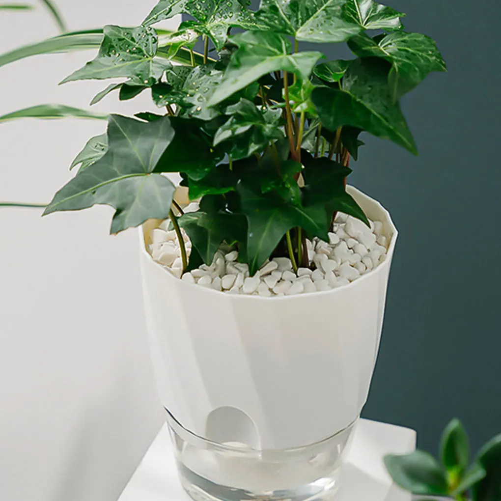 Effortless Watering Solution With Self Watering Flower Pot For Indoor Plants And Various Sizes Meet White transparent ba