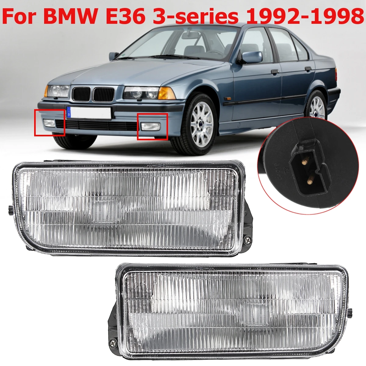 

2pcs For BMW E36 3-series 1992 1993 1994 1995 1996 1997 1998 Front Bumper Fog Light Lamp Without Bulbs 63178357389 / 63178357390