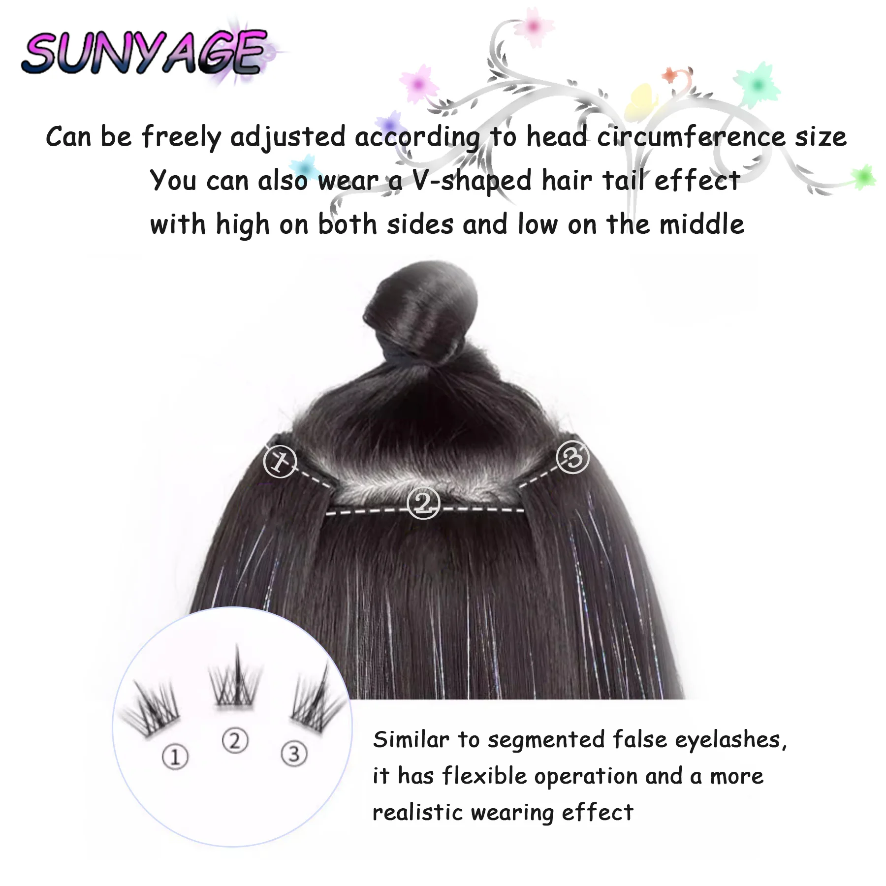 SUNYAGE-extensões sintéticas do cabelo de 3 peças, natural, sem costura, clipe, colorido, orelha-pendurado, tingido, fase