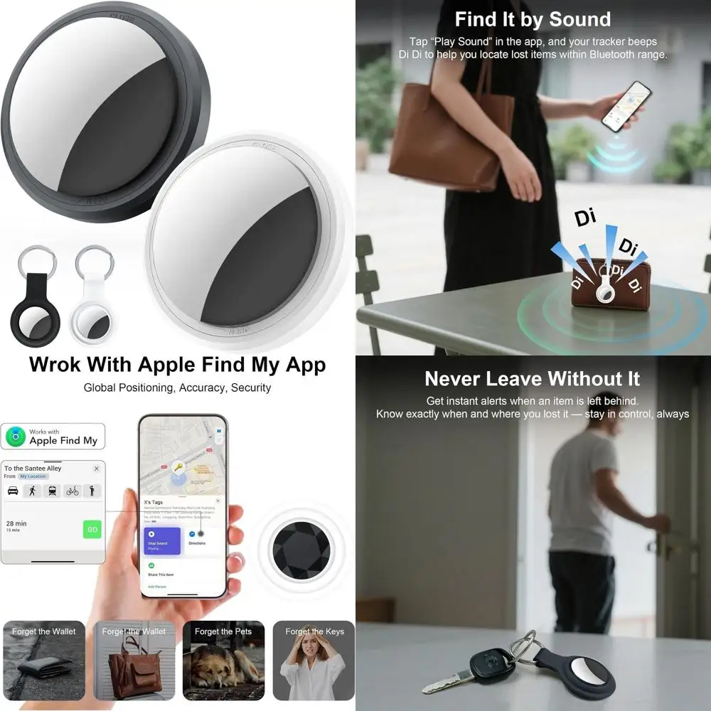 2-Pack Bluetooth Trackers for iOS Devices, Waterproof Smart Key Finder with Wallet or Backpack Attachment