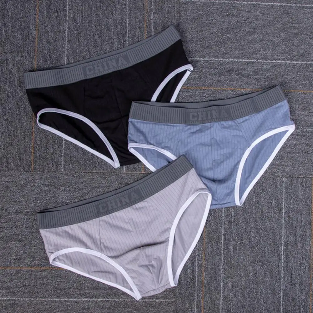 Men Briefs Mid Waist U-shaped Cutting Underwear Soft Breathable Men's with U Design Striped Contrast Color Casual Men Underpants