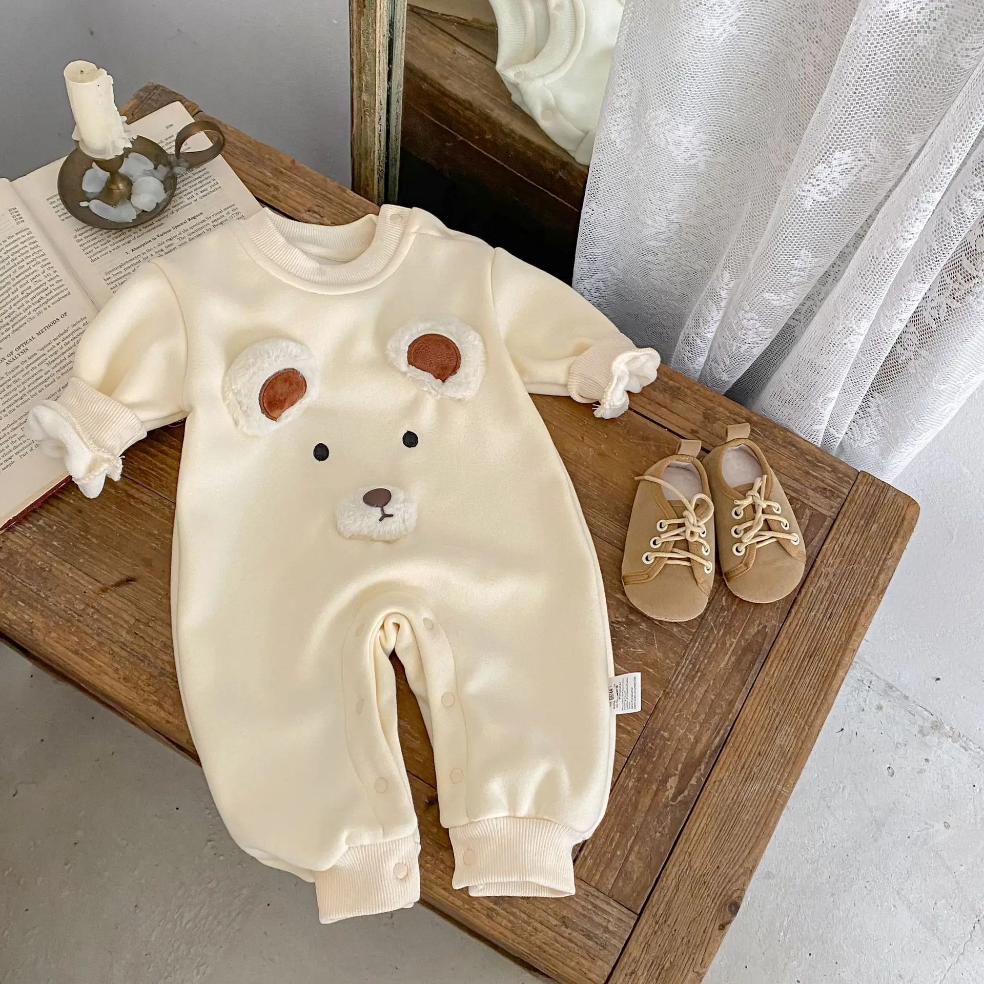 

Осенняя и зимняя одежда для малышей от 0 до 3 лет, корейская версия худи Little Bear, комбинезон с длинными штанами.