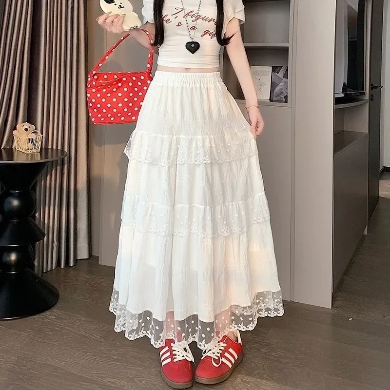 Skirts Women Sweet Preppy Style Simple All-match Korean Fashion A-line Femme Soft Empire Solid Lovely Mujer Faldas Casual Midi