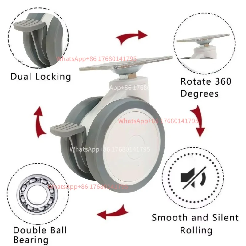 medical bed caster Soft Silent Medical Caster Wheel 4 Inch 100mm TPR Rubber Nylon Wear‑Resistant Universal