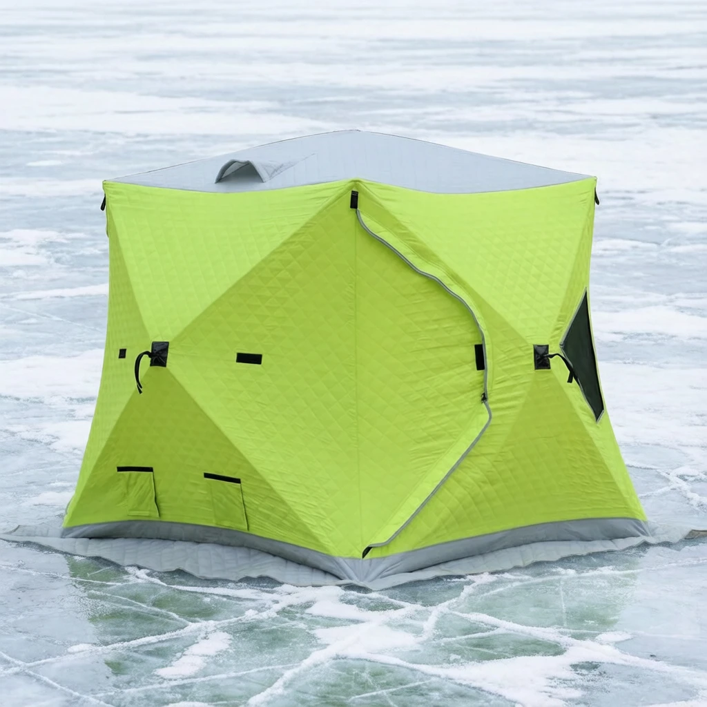 Thickened Winter Ice Fishing Tent, Insulated Pop-Up Shelter with Floor Mat, Snowproof Windproof Thermal for Cold Weather Fishing