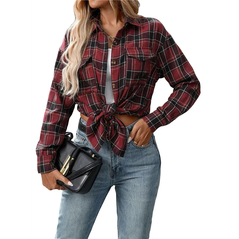 

НОВИНКА-Женская рубашка на пуговицах, клетчатая рубашка с длинными рукавами и лацканами, деловые повседневные топы, рабочая рубашка