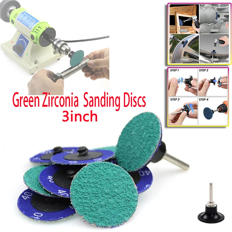 

3Inch 75mm Abrasive Discs with Lock Pad Green Zirconia Surface Conditioning Quick Change Sanding Discs for Surface Finish Polish