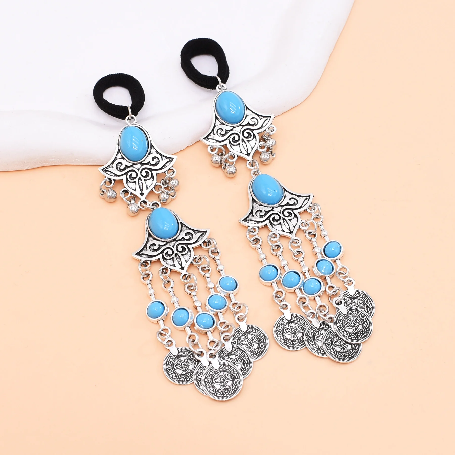 Ethnic Central Asia Alloy Hairwear Imitation Of Pine Stone Coin Tassel Pendant Vintage Fashion Women Accessories