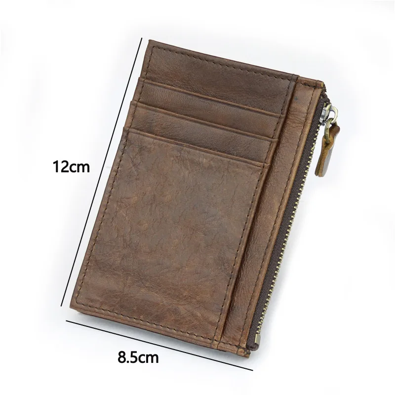 Vintage Genuine Leather Wallet Short Slim Credit Card Holders Men's Women's Wallet Money Bag Zipper Coin Purse