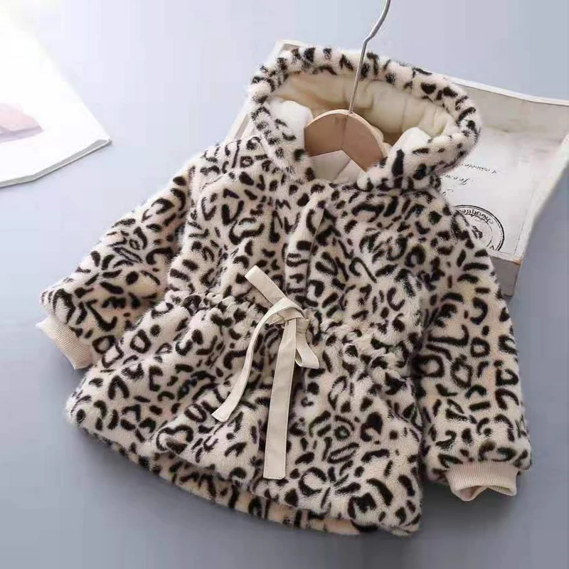 1-6 Years Baby Girls Jacket Winter Warm Faux Fur Coat For Girls Christmas Princess Outerwear Fashion Leopard Children\'s Clothing