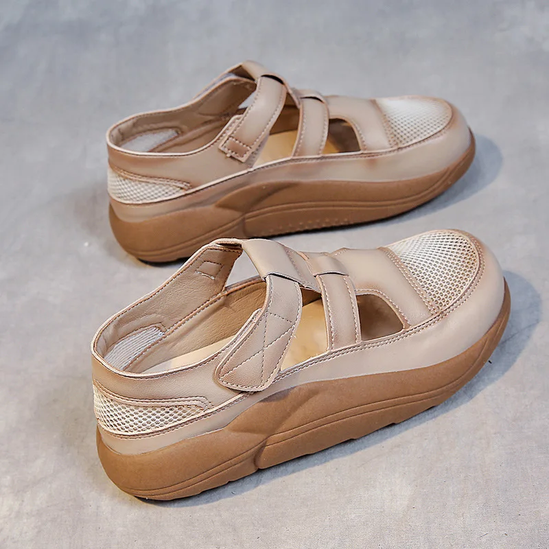 Women Summer Sandals Solid Color Mesh Shoe Ladies Hollow Out Casual Open Toe Slip-on Platform Female Roman Retro Sandalias Mujer