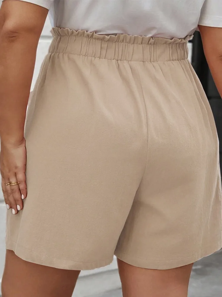 Plus Size primavera estate Mini pantaloncini donna elastico a vita alta moda Casual pantaloni da donna larghi pantaloncini a gamba larga donna pieghettati