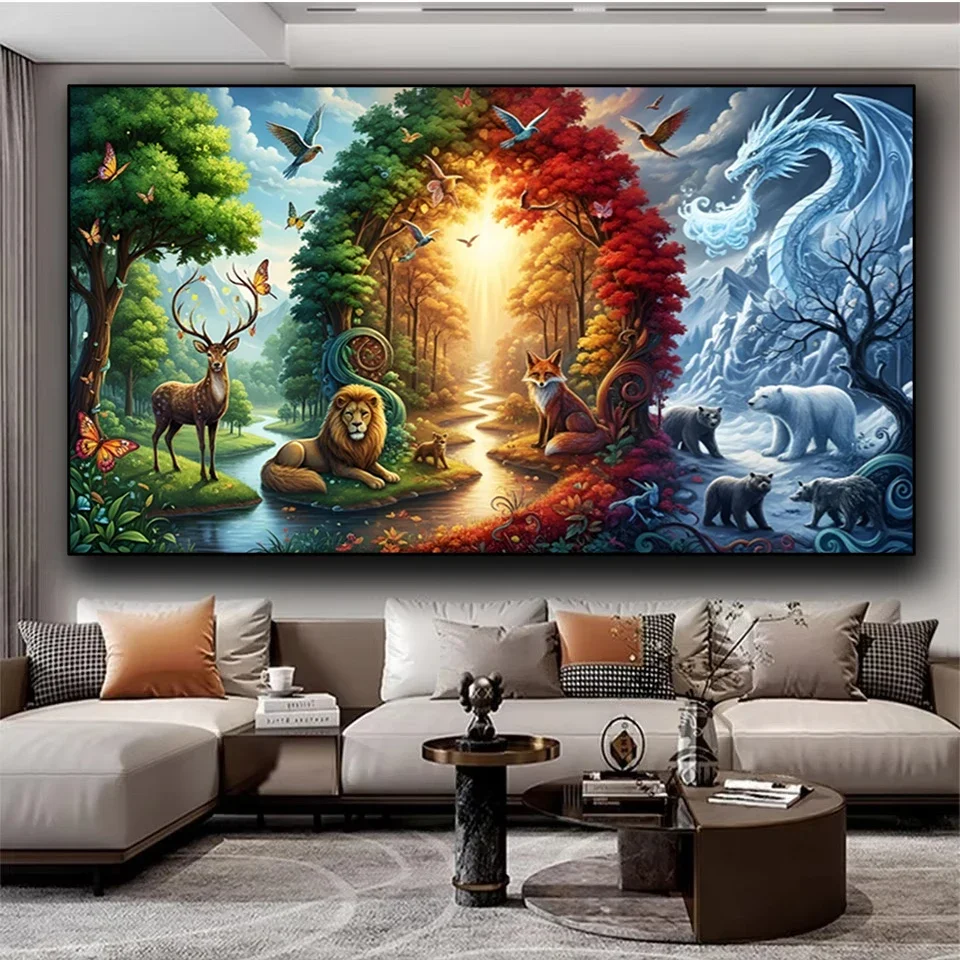 

Four Seasons Scenery Lion Bear Diy Diamond Painting Art Full Square Round Diamond Mosaic Jewelry cross stitch Kits Home Decor