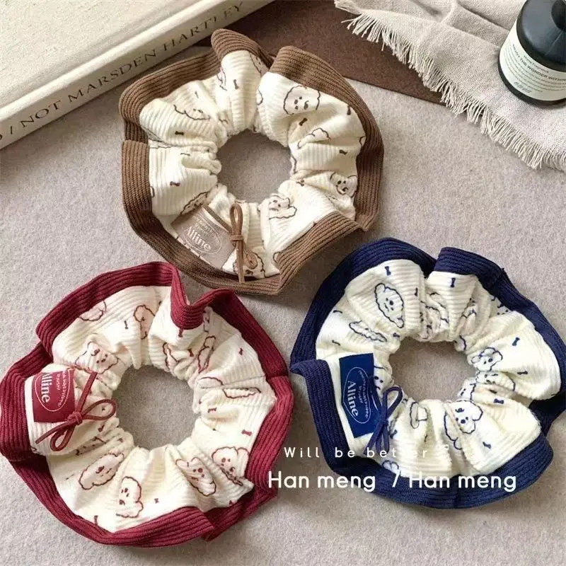 

Girl Heart Hair Accessory Print Puppy Scrunchy Hair Tie Simple Ponytail Fabric Bow Hair Ring for Women Sturdy