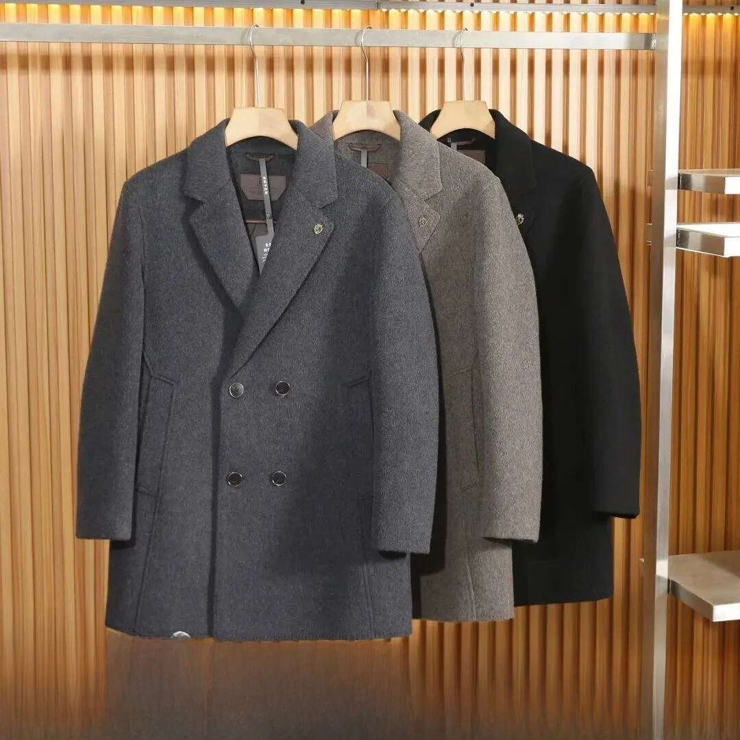 

Men's Mid-Length Woolen Coat Pure Color Warmth High-End Autumn Winter Thiened Busin Sle Long Sve down Jaet