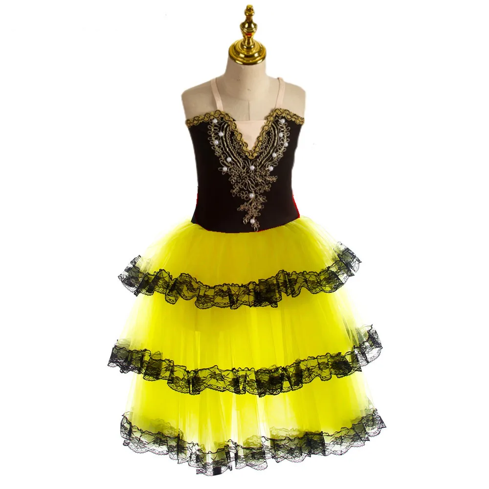 Romantischer Ballett Tutu Rock für Mädchen Kinder rotes spanisches Kleid für erwachsene Frauen weicher Tüll langes Kleid Leistung Ballerina Kostüme