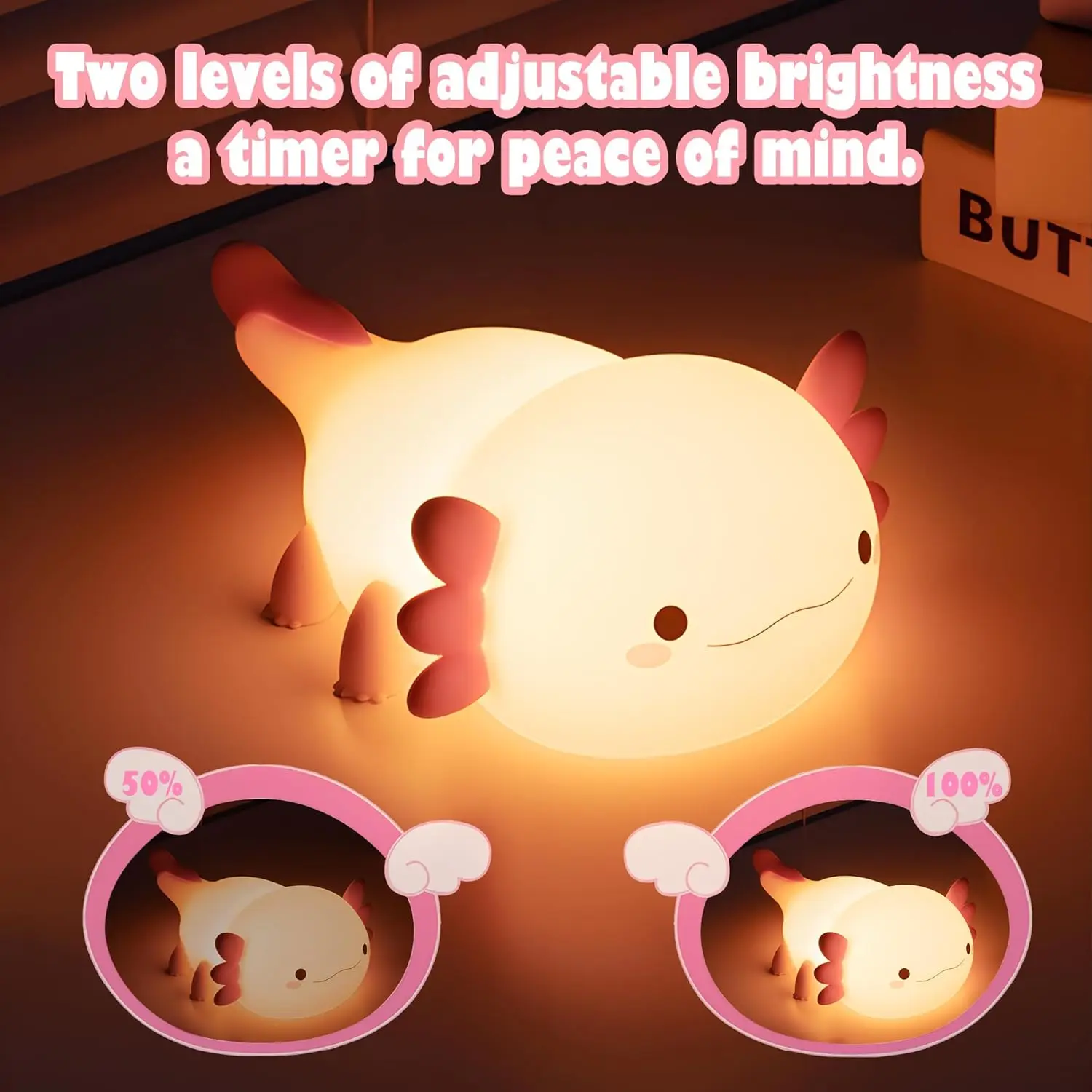 Axolotl Night Light Silicone Nursery Sleeping Lamp Touch Control Nightlights USB Rechargeable Cute Table Lamp for Baby Child