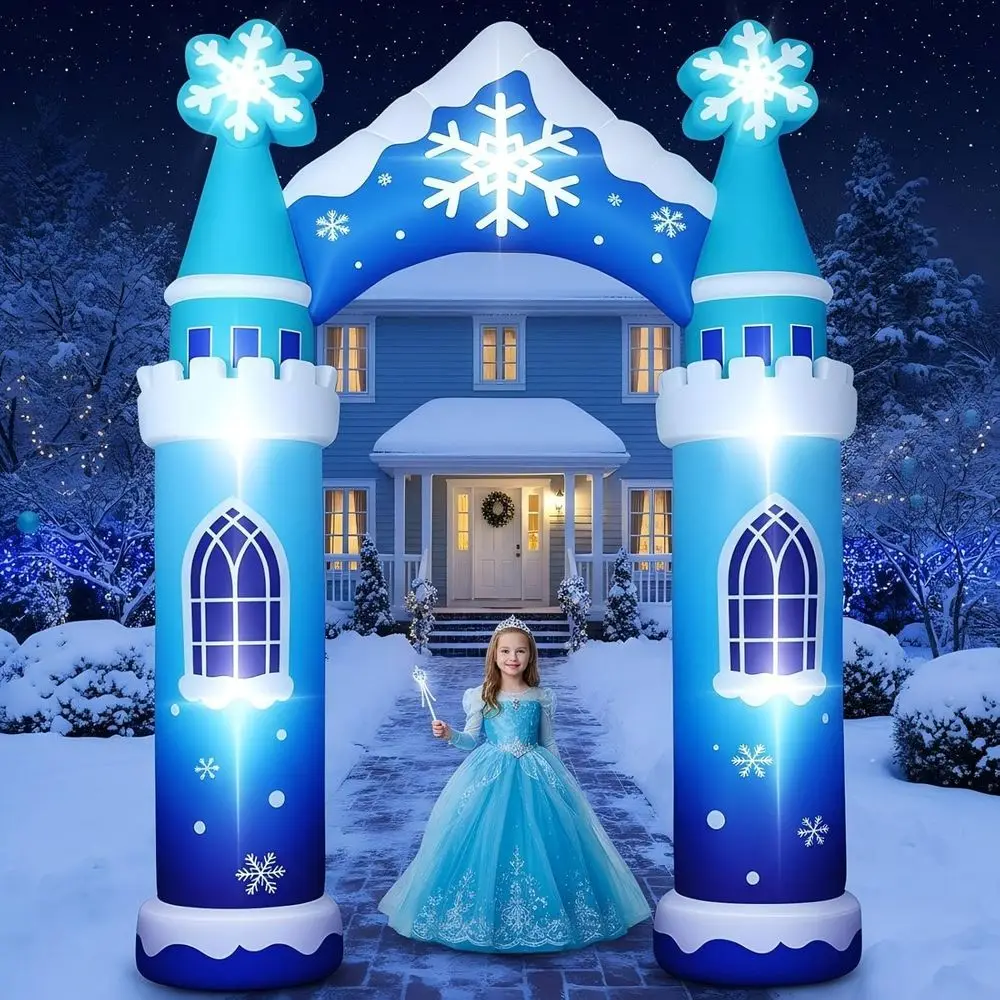 

10ft Winter Snow Castle Arch Iatable Decoration Winter Wonderland Iatable Archway Built-in LED Light Giant Ice Snow Theme Blow u
