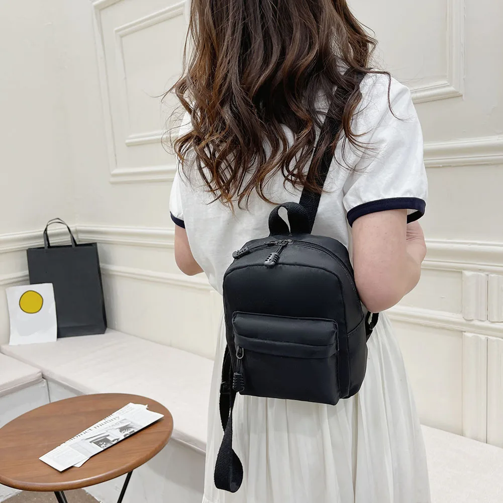 Mini Women Pure Nylon Zipper Backpack Solid Color Student School Shoulder Handbag Travel Top-hondle Bag for Female Phone Purse