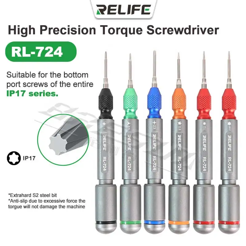 

RELIFE RL-724 Torque Screwdriver with Strong Magnetic Adhesion, Extra Hard S2 Steel for iPhone 17 Series & Mobile Phone Repair