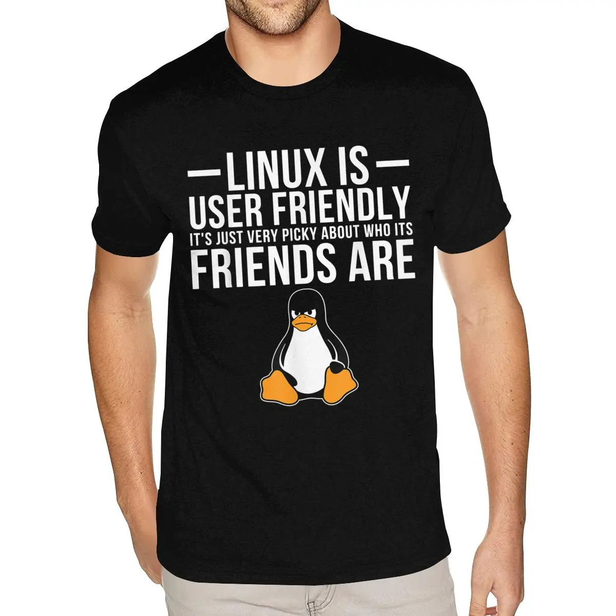 Black Linux Is User Friendly Just Very Picky Who It'S Friends Are Tshirt Mens Short Sleeves Premium Cotton Black Crew T Shirts