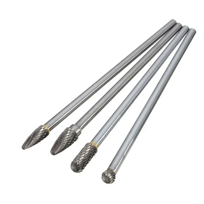 4Pcs/Set 150-160MM Tungsten Steel Grinding Head Kit Diameter 6mm Drill Carbide Grinder Bits for Carving/Shaving/Milling Cutter