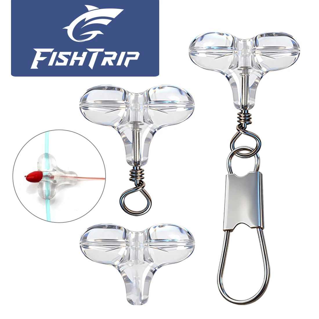 FishTrip 15-60Pcs T Shape Fishing Cross Beads with Snap Double Cross Hole Cross Bead 3 Way Connector Fishing Accessories