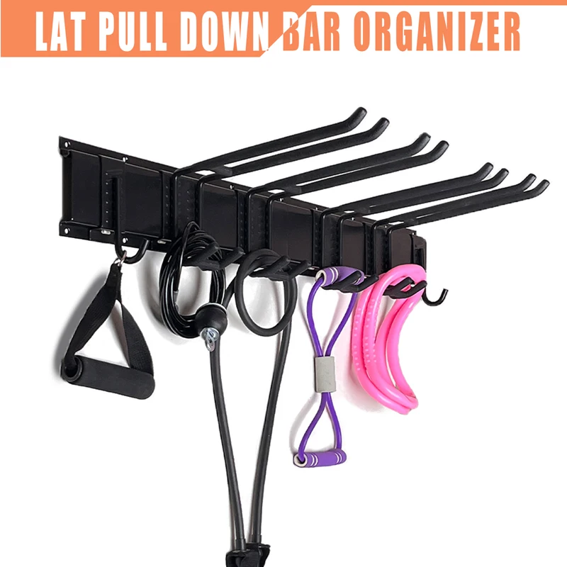 Wall mounted cable accessory storage rack suitable for LAT bottom rod, home gym accessories with sturdy detachable hooks