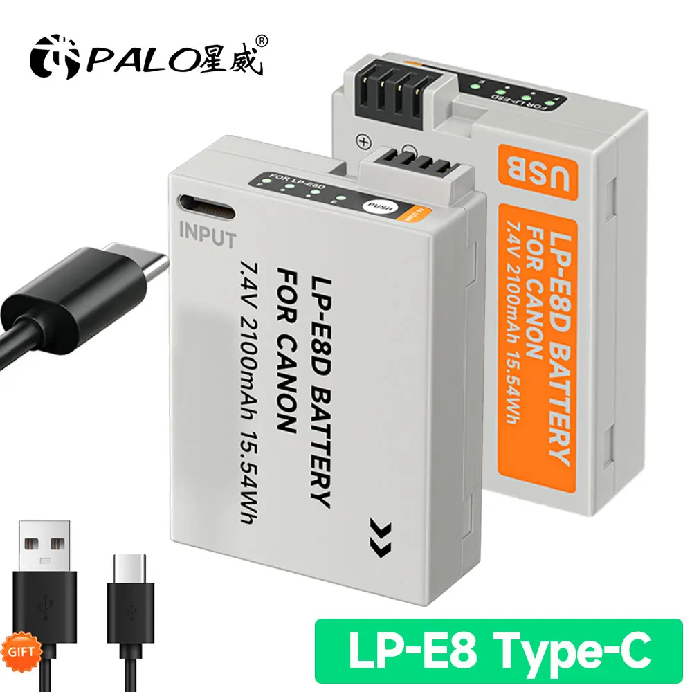 LP-E8 wyświetlacz LED 2100mAh do ładowania typu C LPE8 LP E8 akumulator do aparatów Canon EOS 550D 600D 650D 700D X4 X5 X6i X7i T2i T3i T4i T5i