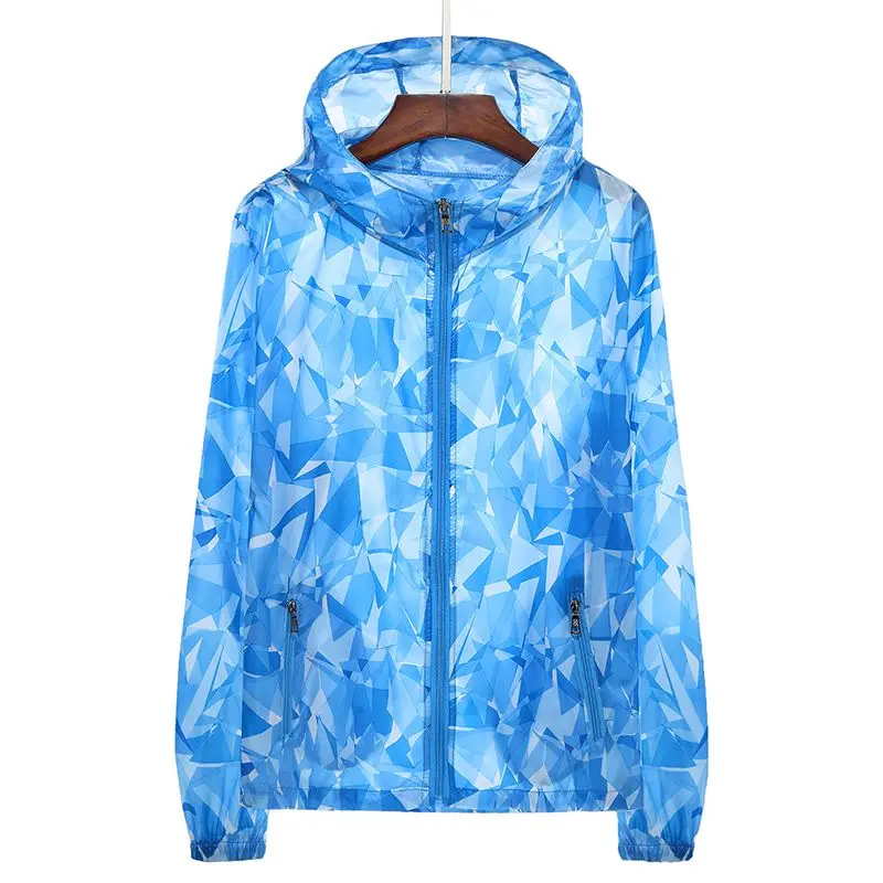 Summer Sun Protection Jacket Long-Sleeved Cycling Hooded Shirts Camouflage Breathable Quick Dry Thin Zip Pockets Outdoor Jackets