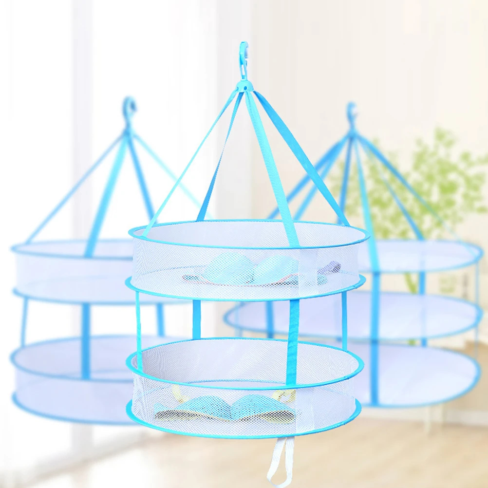 

Lingerie Drying Basket Hanging Rack Clothing Collapsible for Clothes Folding Laundry Foldable Blue