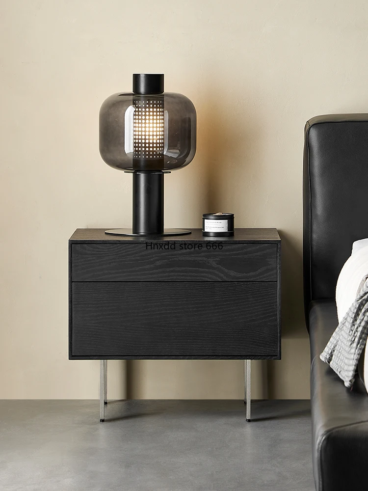 Black bedside table light luxury solid wood medieval bedside table image 3