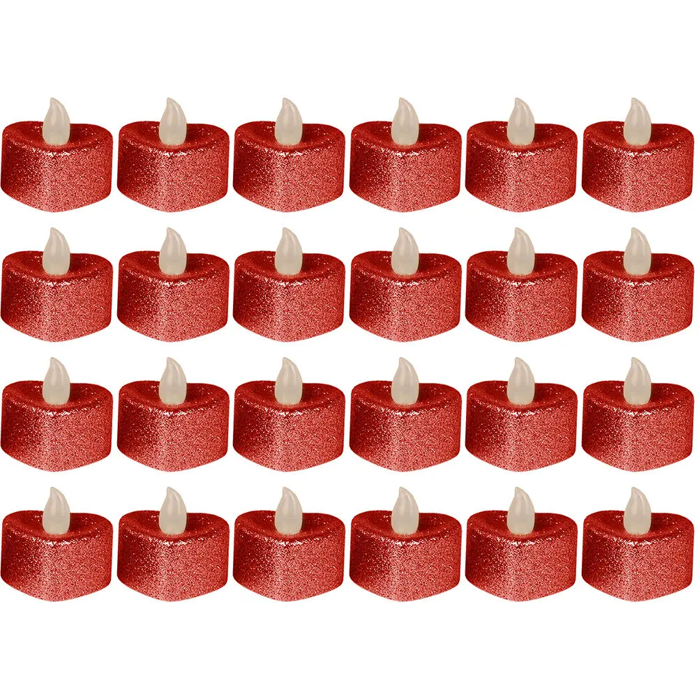 24Pcs LED Heart Shaped Lamps Flameless Electric Romantic Decorative Battery Operated Safe Small Desk Lights