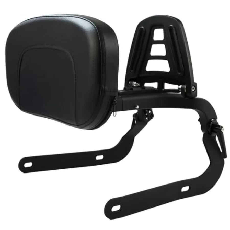 

Motorcycle multi-purpose rider passenger sissy bar backrest with luggage carrier rack, black steel, adjustable rotatable back c