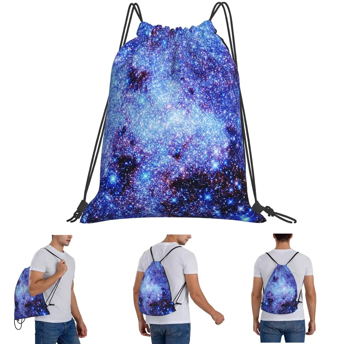 

Galaxy Sparkle Stars Periwinkle Blue Backpacks Casual Drawstring Bags Sports Bag Book Bags for Man Woman Students