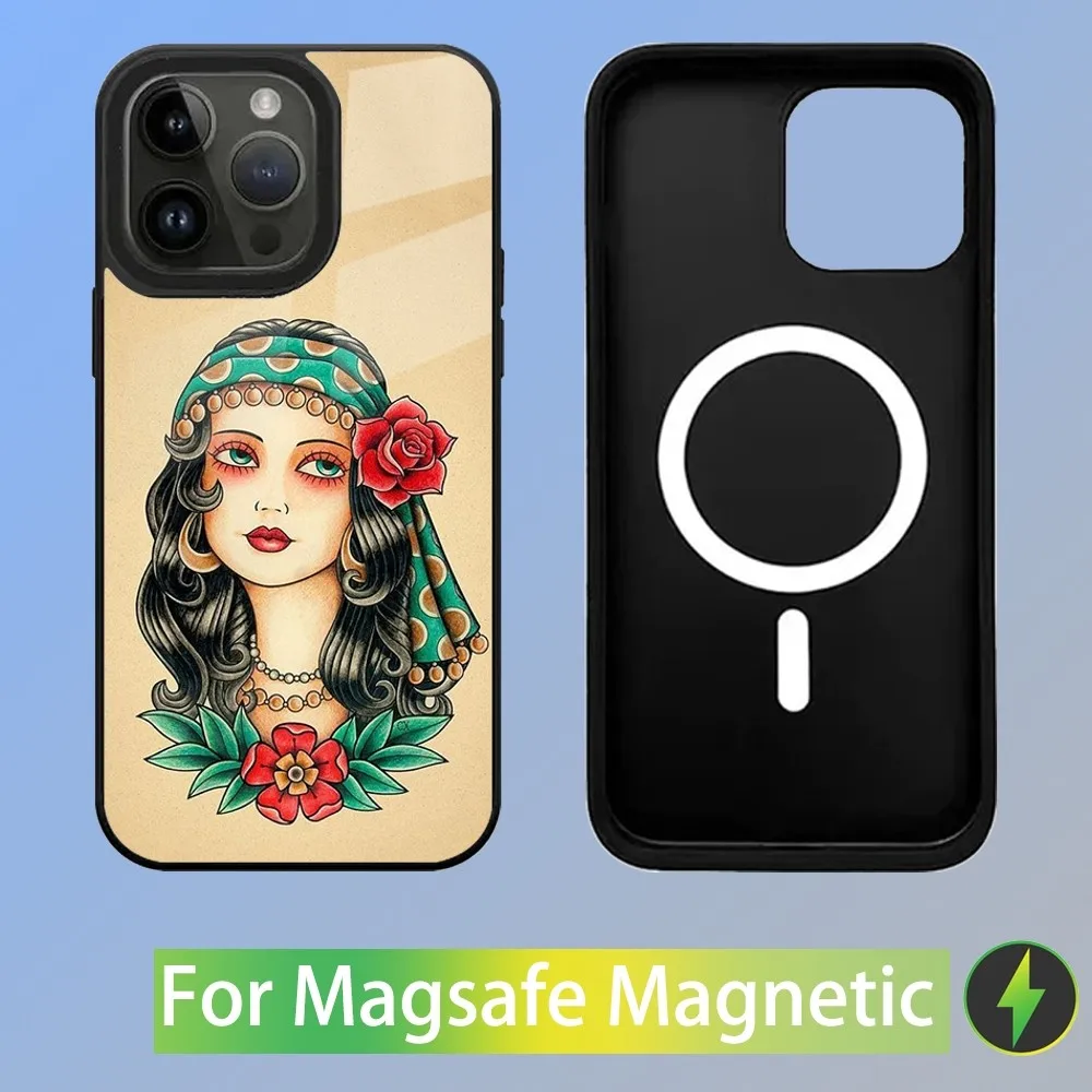 Old School Tattoo Vintage Phone Case For iPhone 15,14,13,12,11,Plus,Pro,Max Mini Magsafe Magnetic Wireless Charging