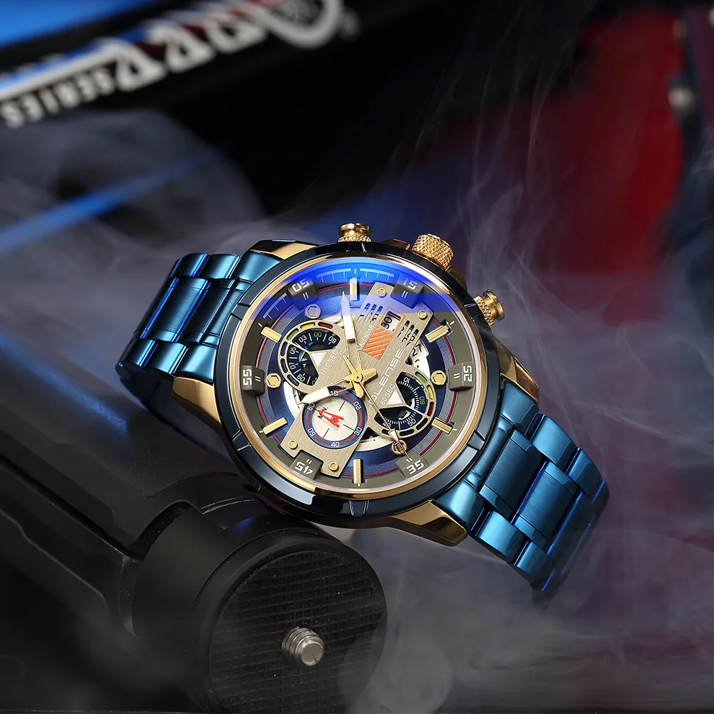 ZH151 Trendy Men watch, sports blue light multifunctional waterproof quartz watches, cool clock gifts，watches for man