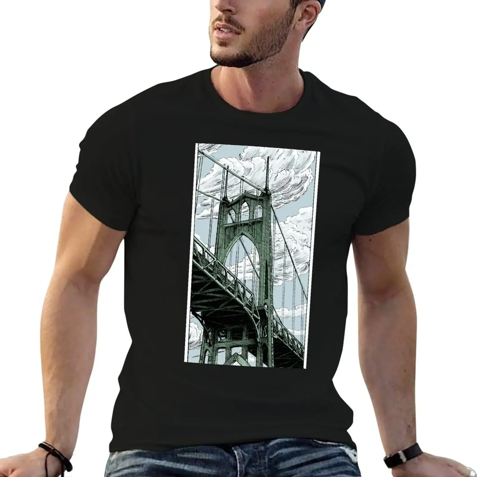 St. Johns Bridge T-Shirt aesthetic clothes cute tops anime anime tshirt men t shirts