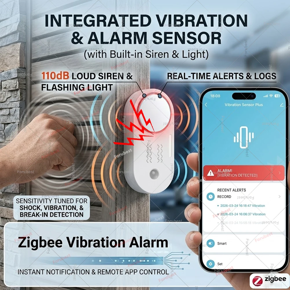 Zigbee Smart Siren Alarm/Vibration Shock Detector Alarm Smart Home Security Burglar Anti-Thief 110dB Sound Siren For Tuya Z2M
