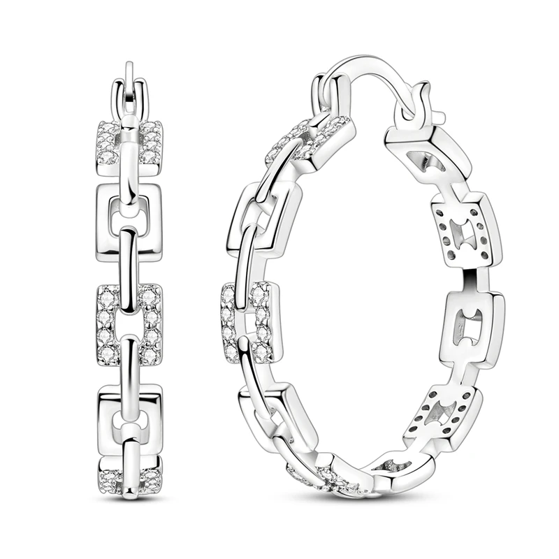 

925 Sterling Silver Square Chain Earrings Women Zirconium Hoop Earring For Anniversary Wedding Jewelry Gifts