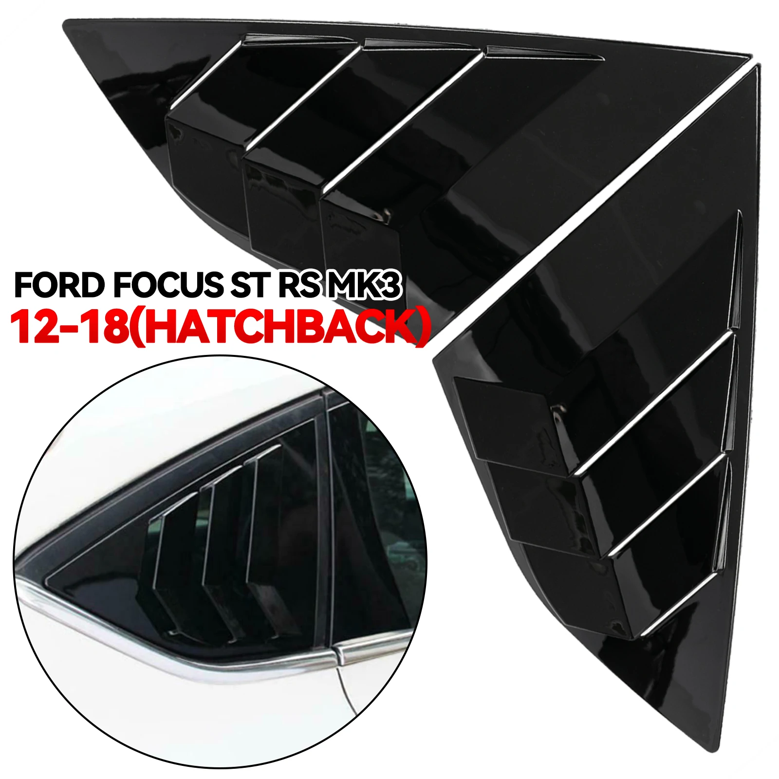 Gloss Black Window Louver Rear Side Vent Cover For Ford Focus ST RS MK3 2012-18