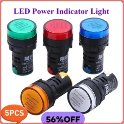 5pcs 22mm LED Indicator Light 12V 24V 110V 220V Panel Mount LED Power Pilot Signal Light Lamp AD16-22DS Universal AC DC