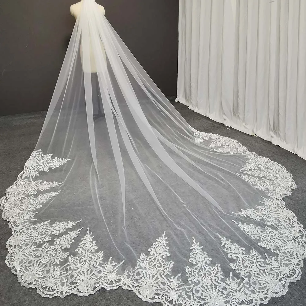 Customized Scallop Wedding Veil 3m/4m/5m Long One Layer White/Ivory Bridal Veil with Comb Special Cut Veil Wedding Accessories