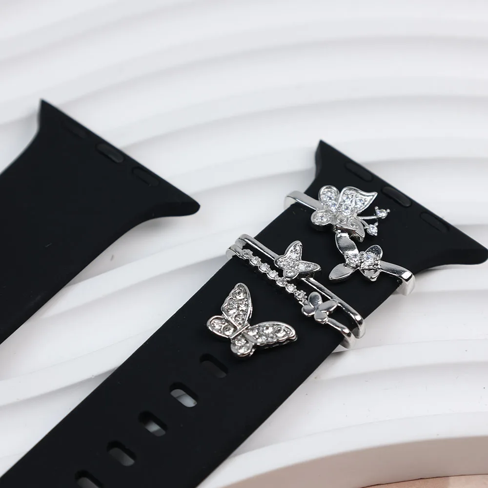 New Diamond Ornament Metal Charms Silicone Strap Decorative Ring For Apple Watch Band Decor Accessories For iwatch Bracelet