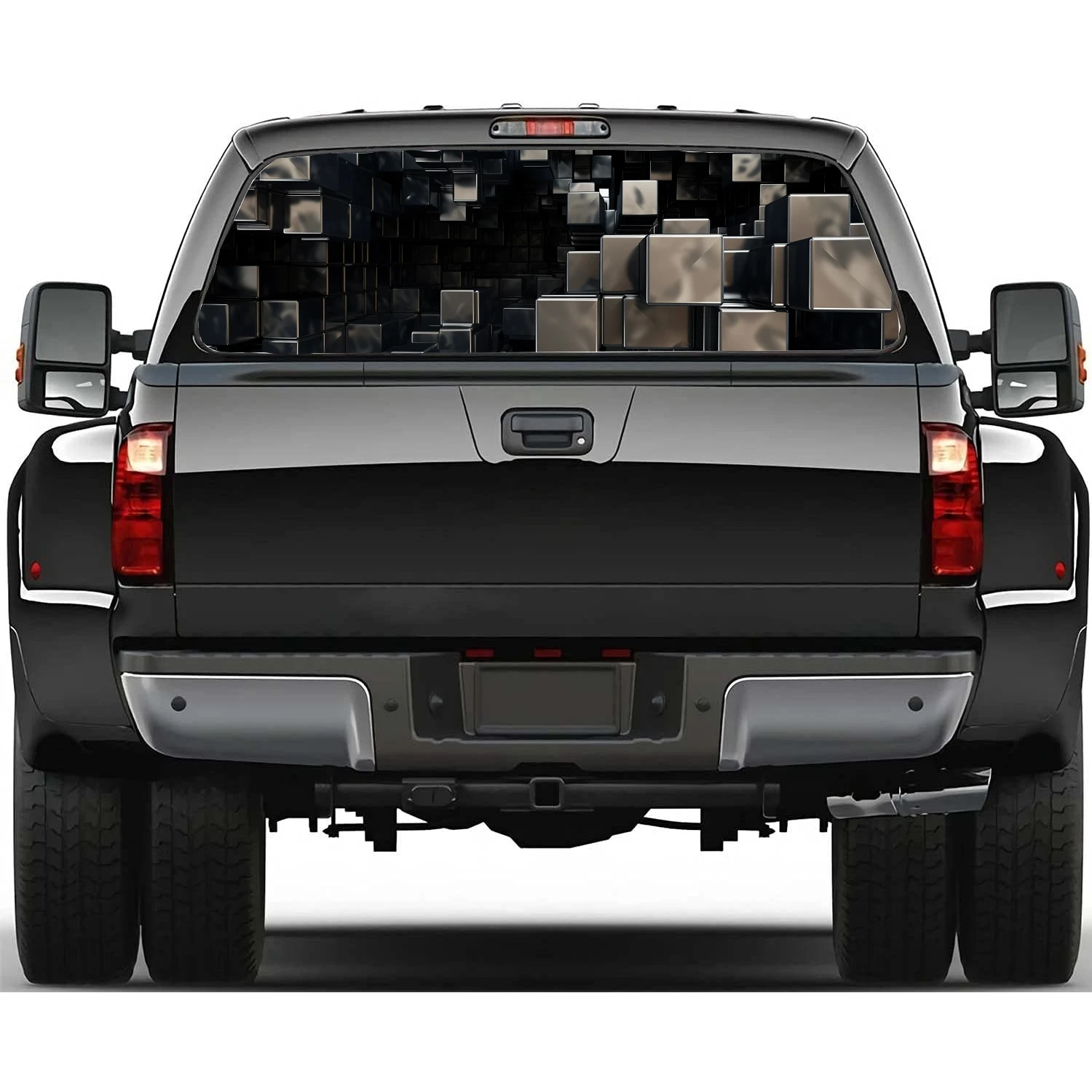 Modern 3D Geometric Rear Window Decal Fit Pickup,Truck,Car Universal See Through Perforated Back Windows Vinyl Sticker