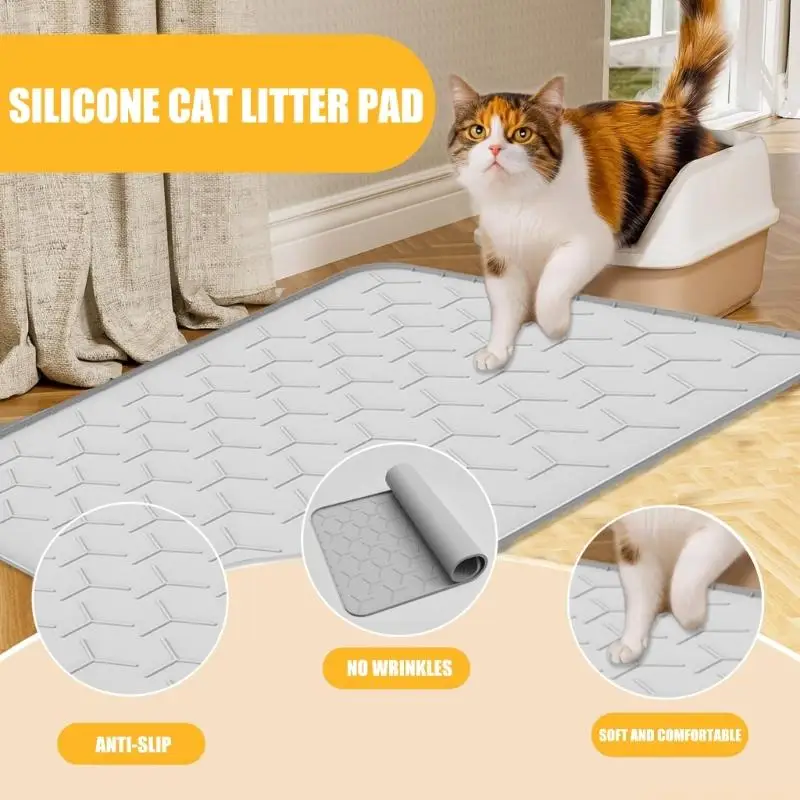 QX2E Durability Silicones Waterproof Cats Litter Mats With Nonslip For Pet Area Floor Protecting Easyly To Clean