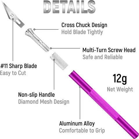 1 st. hobbykniv, Exacto-kniv med 11 st. Exacto-blad i rostfritt stål, 1 st. 15 cm stållinjal för konst, 10 best sales kniv 111 - №10